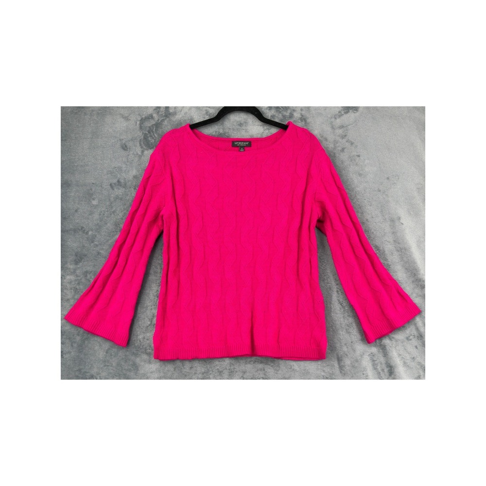 Liverpool Sweater Womens Size M Ribbon 3D Knit Pullover Fuchsia Pink Feminine